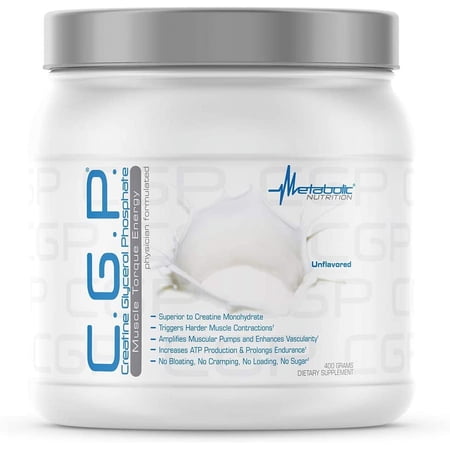 Metabolic Nutrition, CGP Unflavored, Creatine Glycerol Phosphate, 100% Micronized Creatine Powder, Pre Intra Post Workout Supplement, 400 Grams (40 Servings) *EN