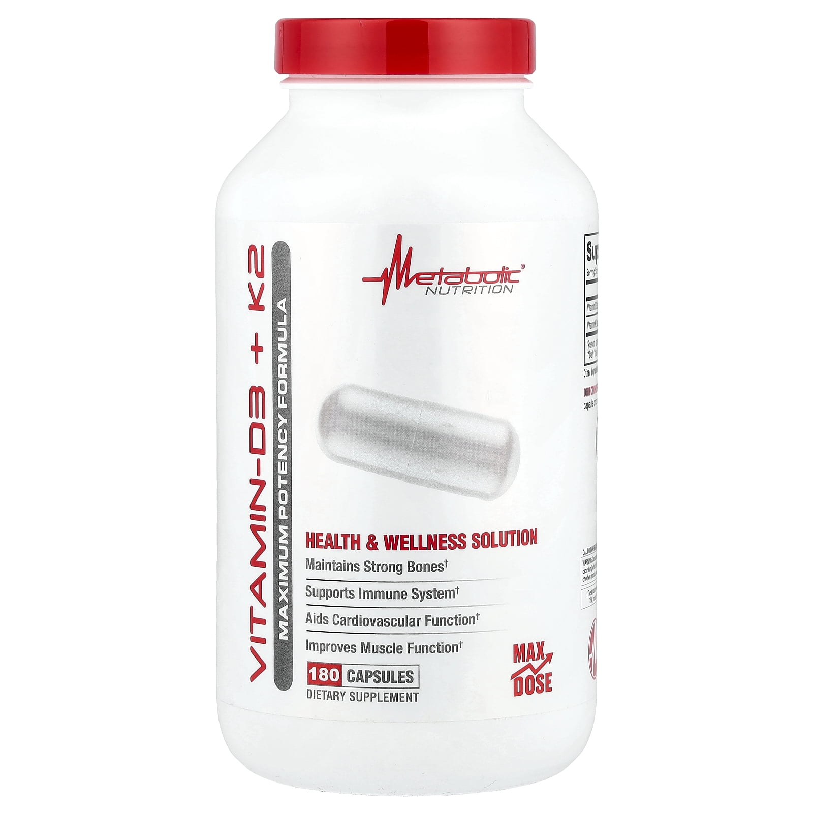 Metabolic Nutrition Vitamin D3 + K2, 180 Capsules