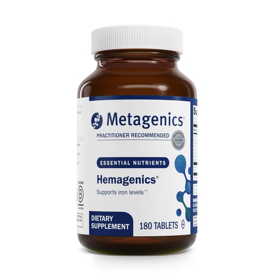Metagenics Hemagenics - Iron Supplement - Non-Constipating - Vitamin B12, B6 & Folate - Supports Formation & Maintenance of Healthy Red Blood Cells* - Non-GMO, Gluten-Free & Vegetarian - 180 Tablets