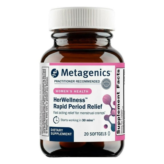 Metagenics HerWellness Rapid Period Relief - Delivers Fast, Long-Lasting Relief from Menstrual Discomfort, Back Soreness, Head Tension & Fatigue* - Includes Turmeric & Boswellia - 20 Softgels