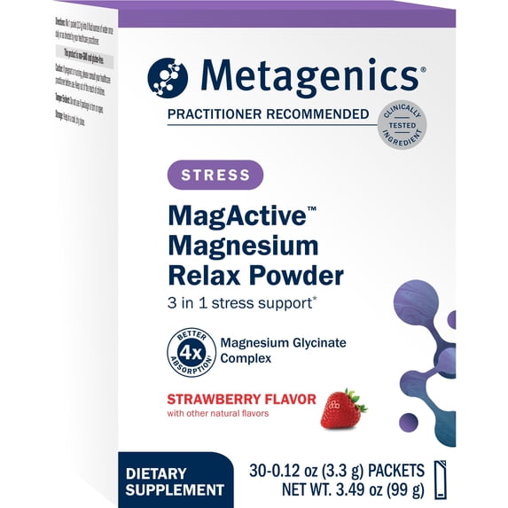 Metagenics MagActive Magnesium Relax Powder, Strawberry Flavor, 30 Packets