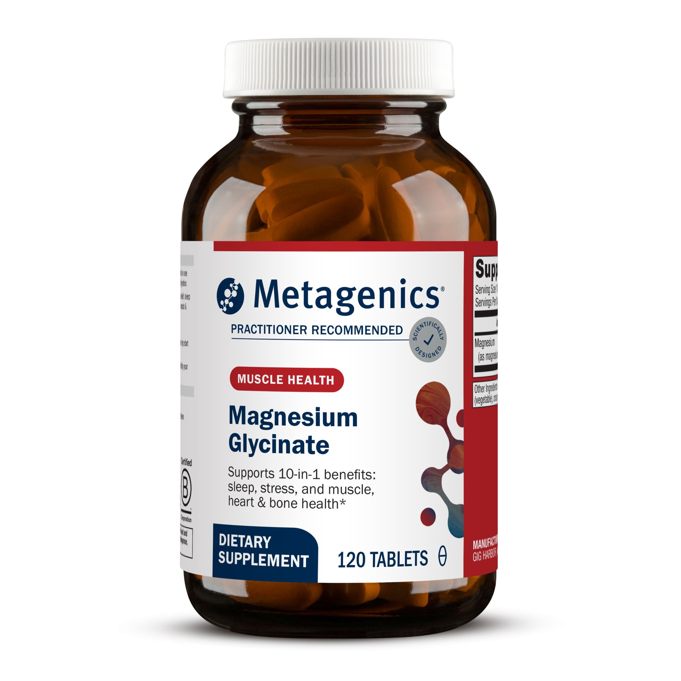 Metagenics Magnesium Glycinate - Highly Absorbable - Support for Sleep, Stress Relief, Muscle, Bone, Heart & Nerve Health - Gluten-Free - Non-GMO - Vegetarian - 120 Tablets