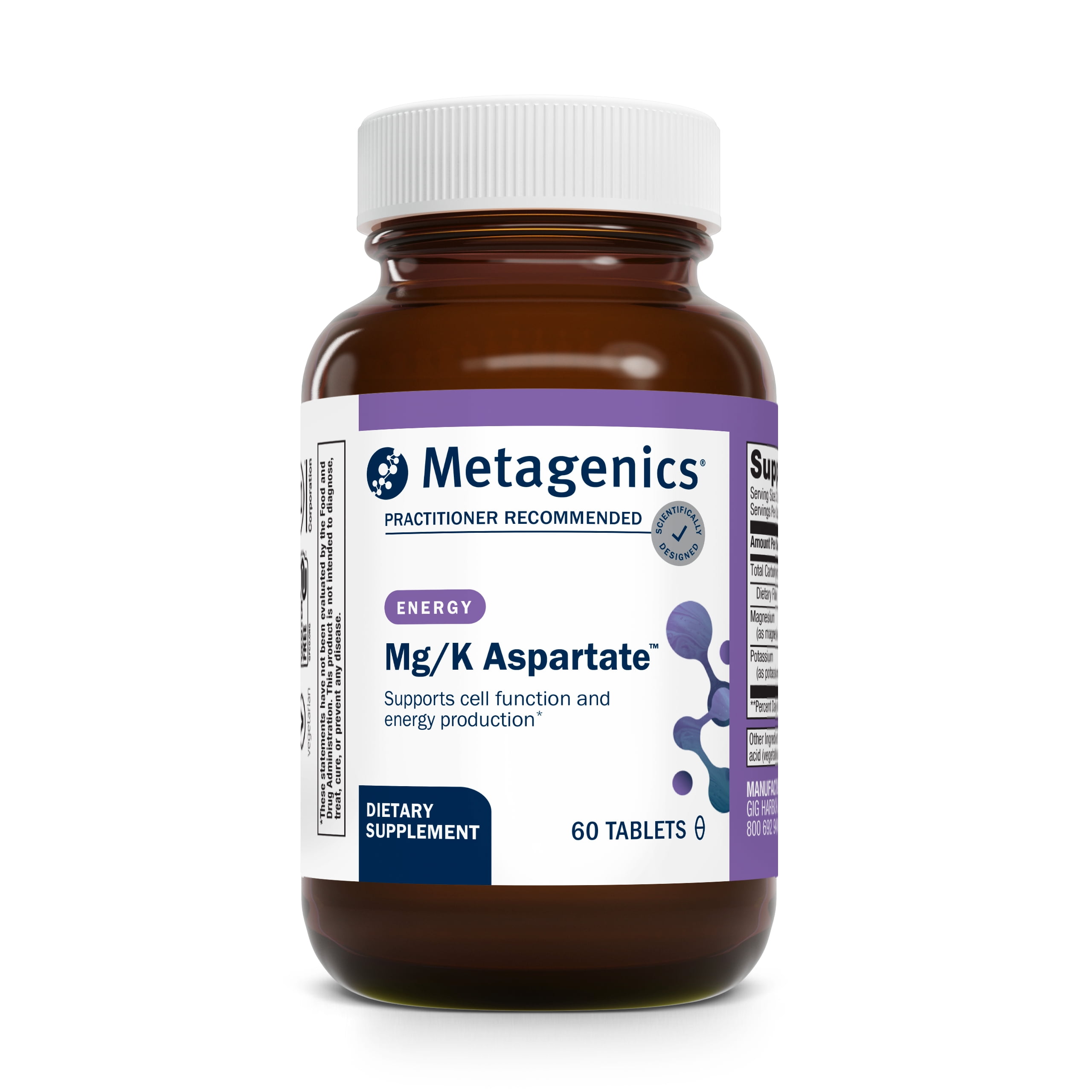 Metagenics Mg/K Aspartate - With Potassium & Magnesium Aspartate - Electrolyte Supplement* - Mineral Magnesium - Highly Absorbable - Non-GMO - Gluten-Free - Vegetarian - 60 Tablets