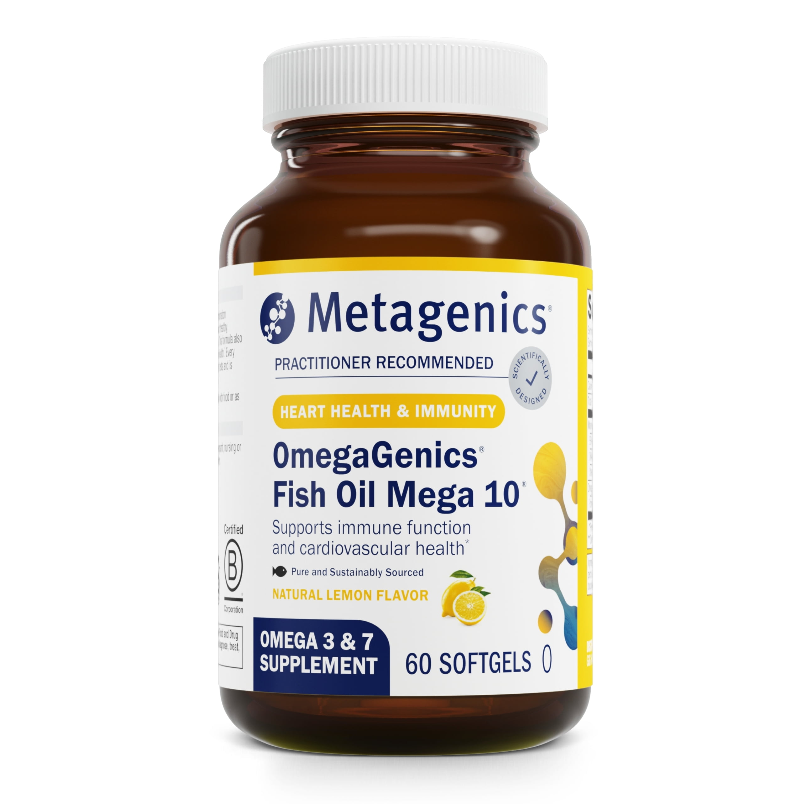 Metagenics OmegaGenics Mega 10-330 mg EPA & 170 mg DHA - High Potency - No Fishy Aftertaste - for Heart Health & Immune System* - Non-GMO & Gluten-Free Supplement - 60 Softgels