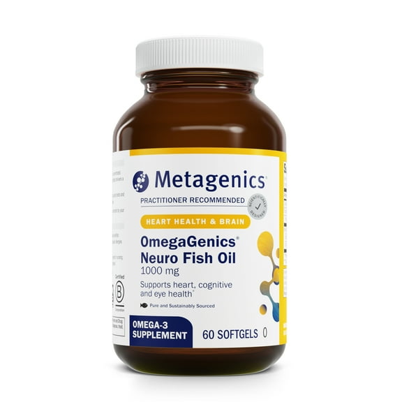 Metagenics OmegaGenics Fish Oil Neuro 1000 mg - 750 mg DHA - 250 mg EPA - High Potency - Brain Health & Heart Health* - Non-GMO & Gluten-Free - No Fishy Taste - 60 Softgels