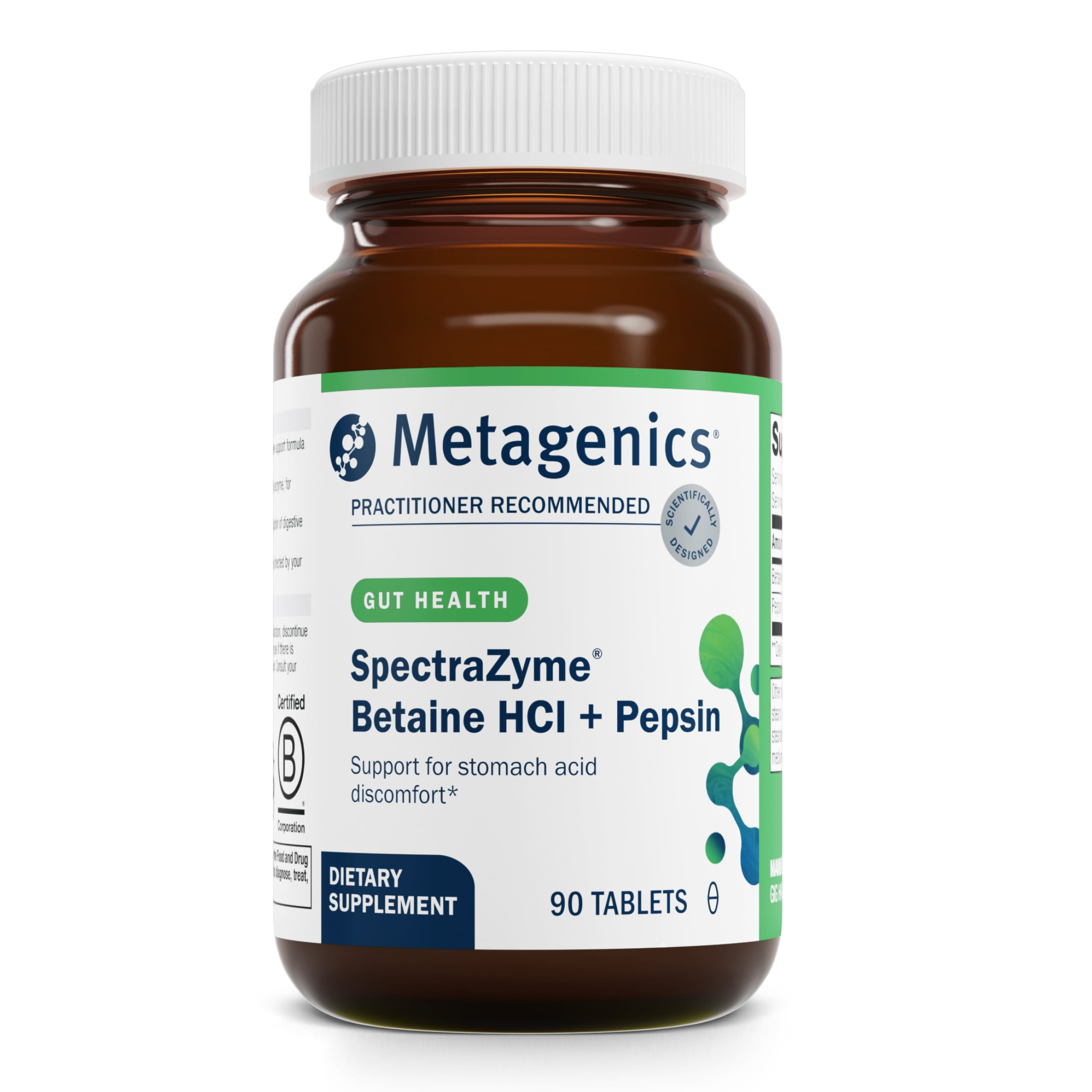 Metagenics SpectraZyme Betaine HCI + Pepsin - Supports Stomach Health & Aids in Digestion* - With Betaine HCl & Pepsin - Proteolytic Digestive Enzyme* - Non-GMO - 45 Servings - 90 Tablets