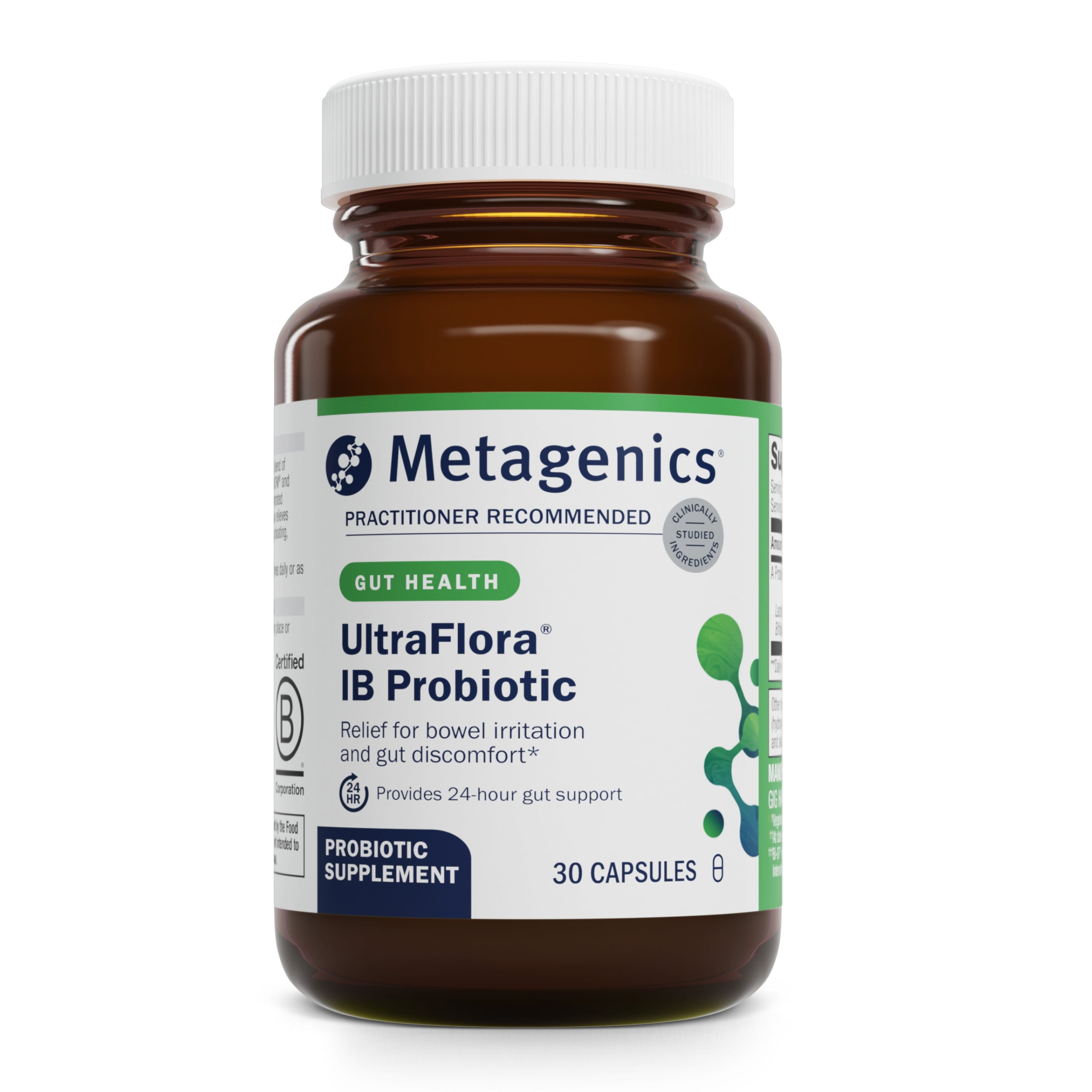 Metagenics UltraFlora IB Probiotic - Relief for Occasional Intestinal Distress* - Probiotics for Digestive Health* - Anti-Bloat for Men & Women* - 60 Billion CFU - Non-GMO, Gluten-Free - 30 Capsules