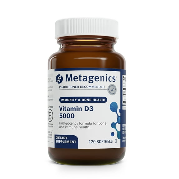 Metagenics Vitamin D3 5000 - for Immune Support, Bone Health & Heart Health* - High Potency Vitamin D - Non-GMO - Gluten-Free - 120 Softgels