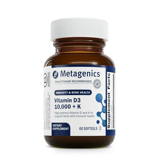Metagenics Vitamin D3 + K - For Immune Support, Bone Health & Heart Health* - Vitamin D with MK-7 (Vitamin K2) - Non-GMO - Gluten-Free - 60 Softgels - 10,000 IU