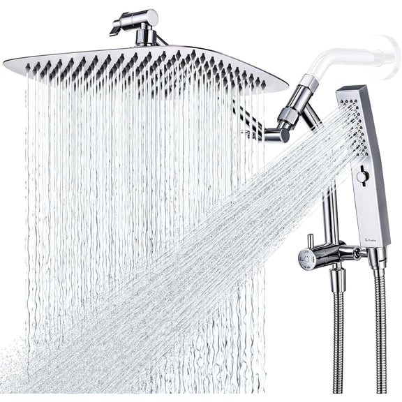 All Metal 12 Inch Rain Shower Head with Massage Mode Handheld Spray Combo, 3-Way Diverter Pause Setting, Full Body Coverage, Modern Bathroom Upgrade (Chrome)