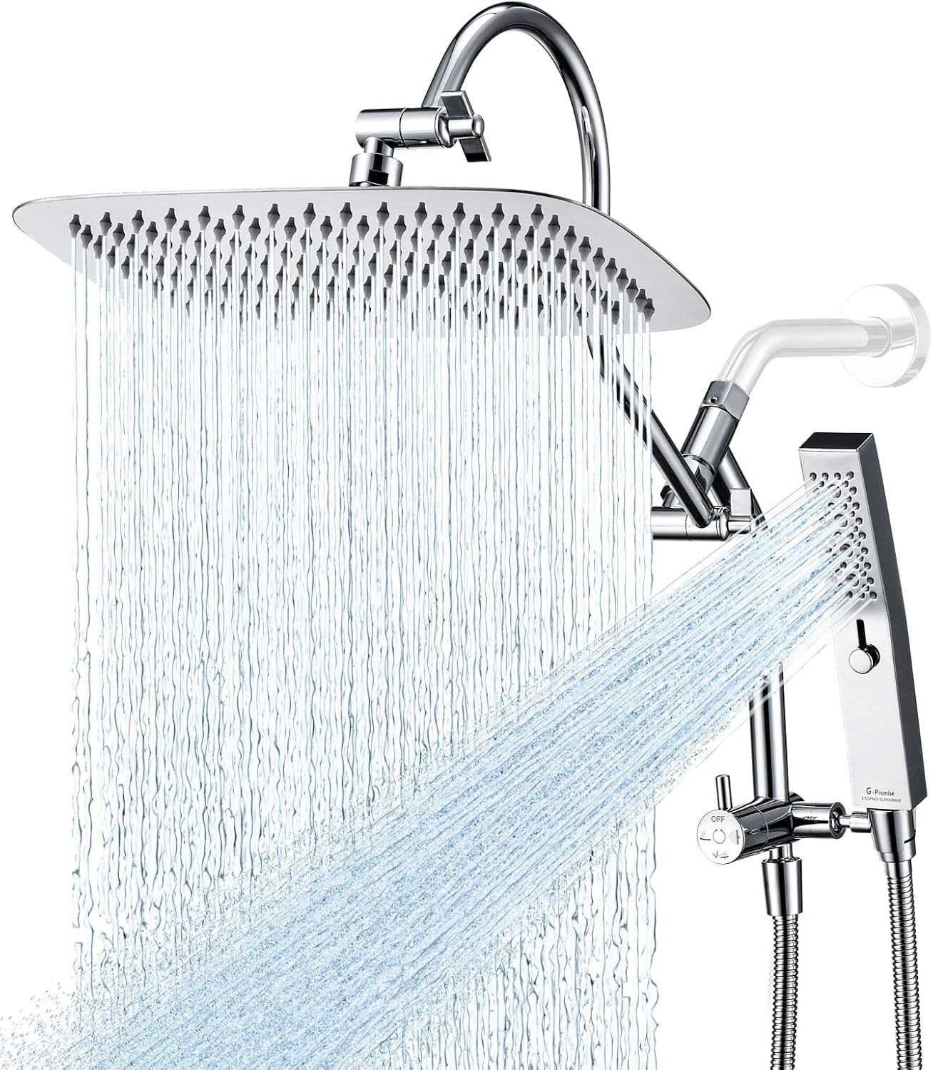 All Metal 12 Inch Shower Head with Massage Mode Handheld, Rain Shower ...
