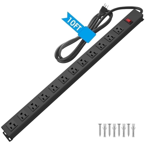 VILONG 12 Outlets 10FT Surge Protector Power Strip with Long Cord, Heavy Duty 1200J Protection, ETL Certified, 15A/1875W for Shop Garage, Black
