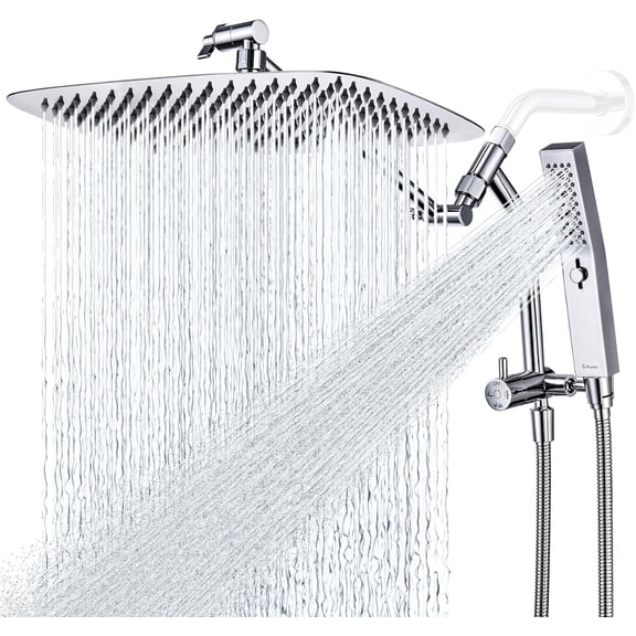 All Metal 14 Inch Rain Shower Head with Massage Mode Handheld Spray Combo, 3-Way Diverter with Pause Setting, Full Body Coverage, Modern Bathroom Upgrade (Chrome)
