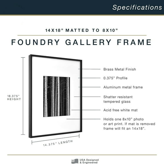 Metal 14x18 Matted Picture Frame with 8x10 Photo Display, Black Vertical & Horizontal Wall Hanging Frame for Photos & Artwork (1-Pack)