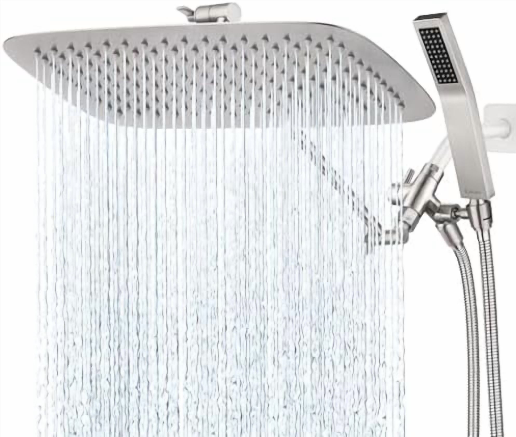 All Metal 16 Inch Dual Square Shower Head with Handheld Spray Combo ...