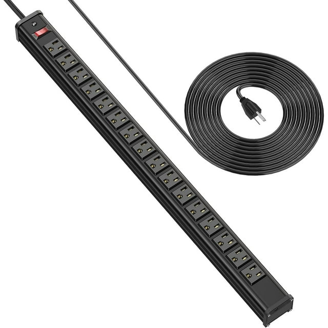 Metal 16 Outlet Power Strip, Extra Long Power Strip With10ft Cord