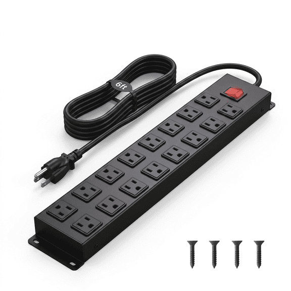 VILONG 16 Outlet Heavy Duty Power Strip with Surge Protector  1200J/1875W 6ft Cord  Multi Outlet for Desk  Gaming PC & Computers(Black, ETL Listed)