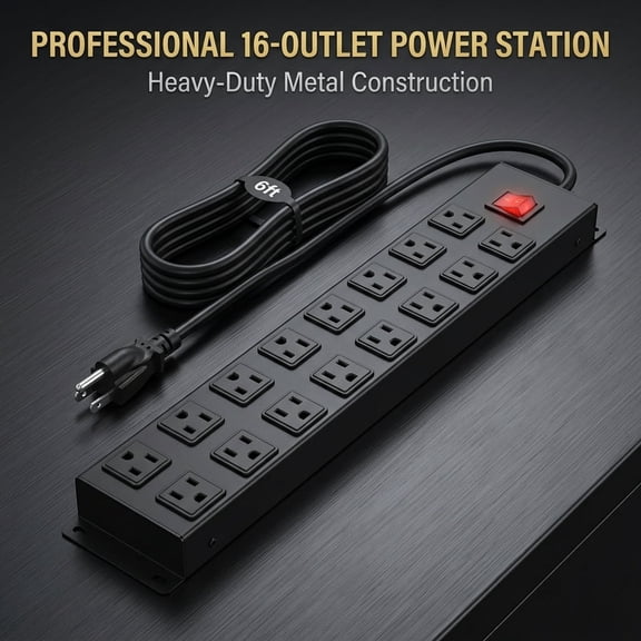 VILONG 16 Outlet Heavy Duty Power Strip with Surge Protector  1200J/1875W 6ft Cord  Multi Outlet for Desk  Gaming PC & Computers(Black, ETL Listed)
