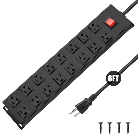 VILONG 16-Outlet Heavy Duty Power Strip with Surge Protector, 1200J/1875W, 6ft Cord, Multi-Outlet for Desk, Gaming PC & Home Office(Black, ETL Listed)