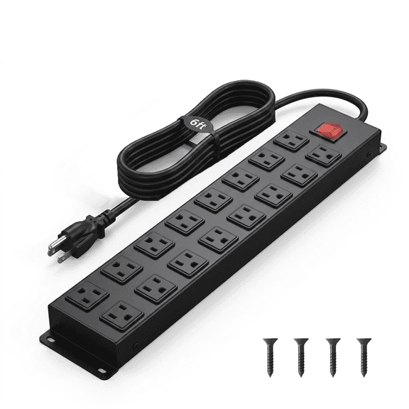 VILONG 16 Outlet Heavy Duty Power Strip with Surge Protector  1200J/1875W 6ft Cord  Multi Outlet for Desk  Gaming PC & Computers(Black, ETL Listed)