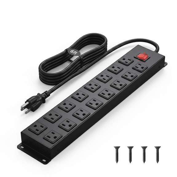 VILONG 16 Outlet Heavy Duty Power Strip with Surge Protector  1200J/1875W 6ft Cord  Multi Outlet for Desk  Gaming PC & Computers(Black, ETL Listed)