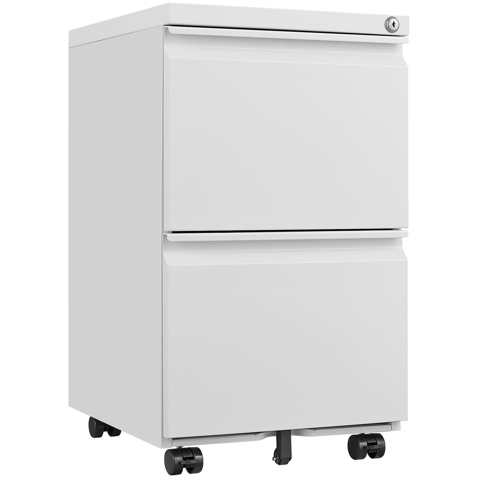 Black Metal 2-Drawer Mobile File Cabinet with Lock