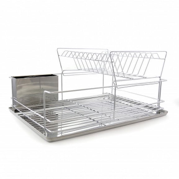 Metal 2-Tier Dish Drying Rack with Cutlery Holder and Draining Board