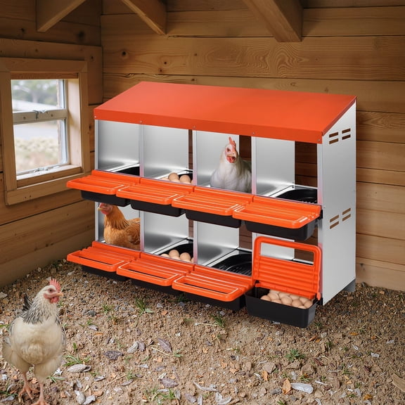 2-Tier Metal Roll-Out Nesting Box - 8 Compartment Poultry Laying Box with Lockable Lids for Hens & Ducks - Easy Assembly