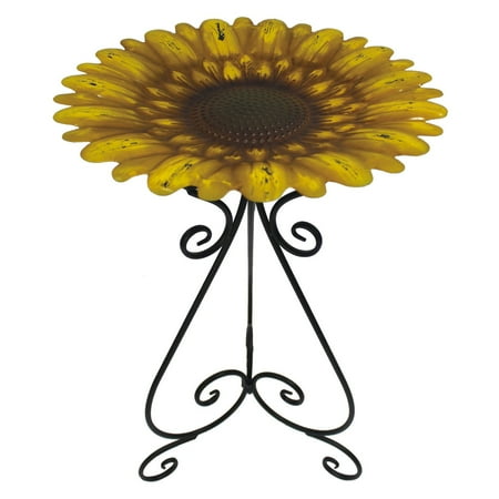 Metal 24 Inch Colorful Yellow Bird Bath
