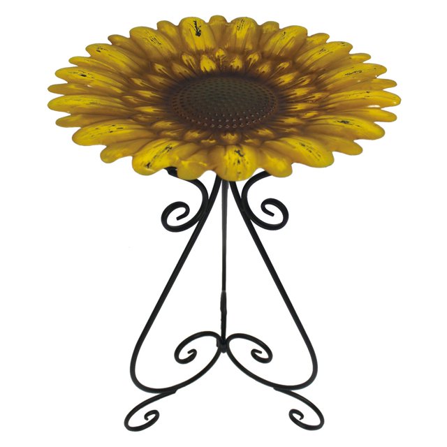 Metal 24 Inch Colorful Yellow Bird Bath