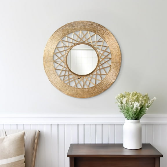 Metal 28" Weave-like Mirror, Gold 1.0"H - 28.0" x 28.0" x 1.0"