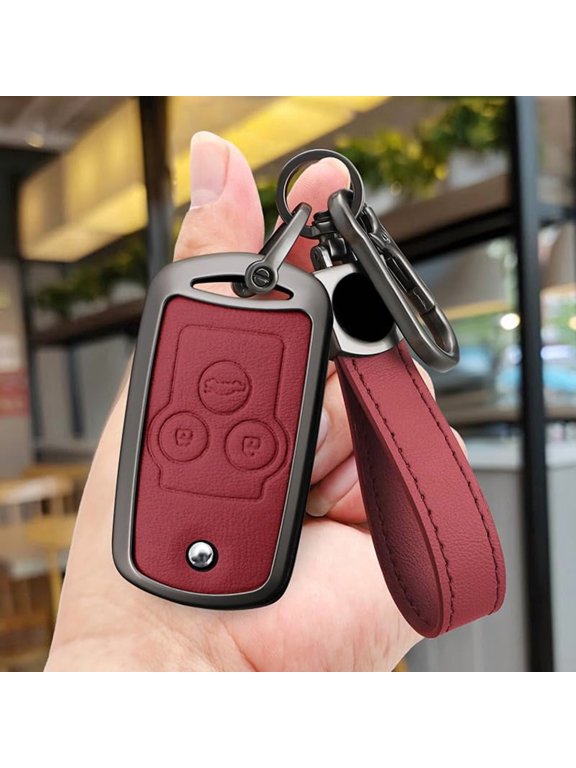 Metal 3 Button Flip Key Fob Cover Compatible with Honda Accord 2008-2012 Civic ix Pilot CRV Jazz HRV for Acura MDX TL TSX ZDX RSX Keyless Key Case with Leather Keychain