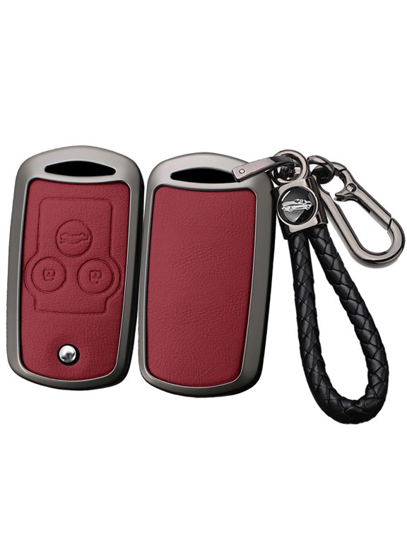 Metal 3 Button Flip Key Fob Cover Compatible with Honda Accord 2008-2012 Civic ix Pilot CRV Jazz HRV for Acura MDX TL TSX ZDX RSX Keyless Key Case with Leather Keychain