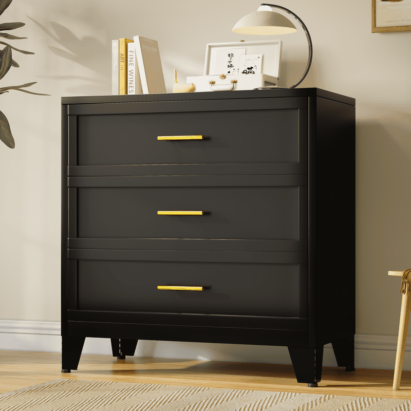 Metal 3 Dresser Chest of Drawers for Bedroom Black White