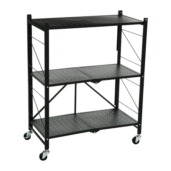Metal 3-Tier Foldable Utility Rack, Black