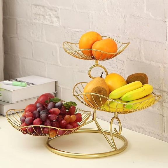® Metal 3-Tier Fruit Basket Holder Decorative Fruit Bowl Stand, Gold (Type A)