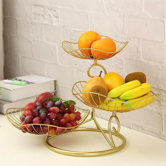 ® Metal 3-Tier Fruit Basket Holder Decorative Fruit Bowl Stand, Gold (Type A)