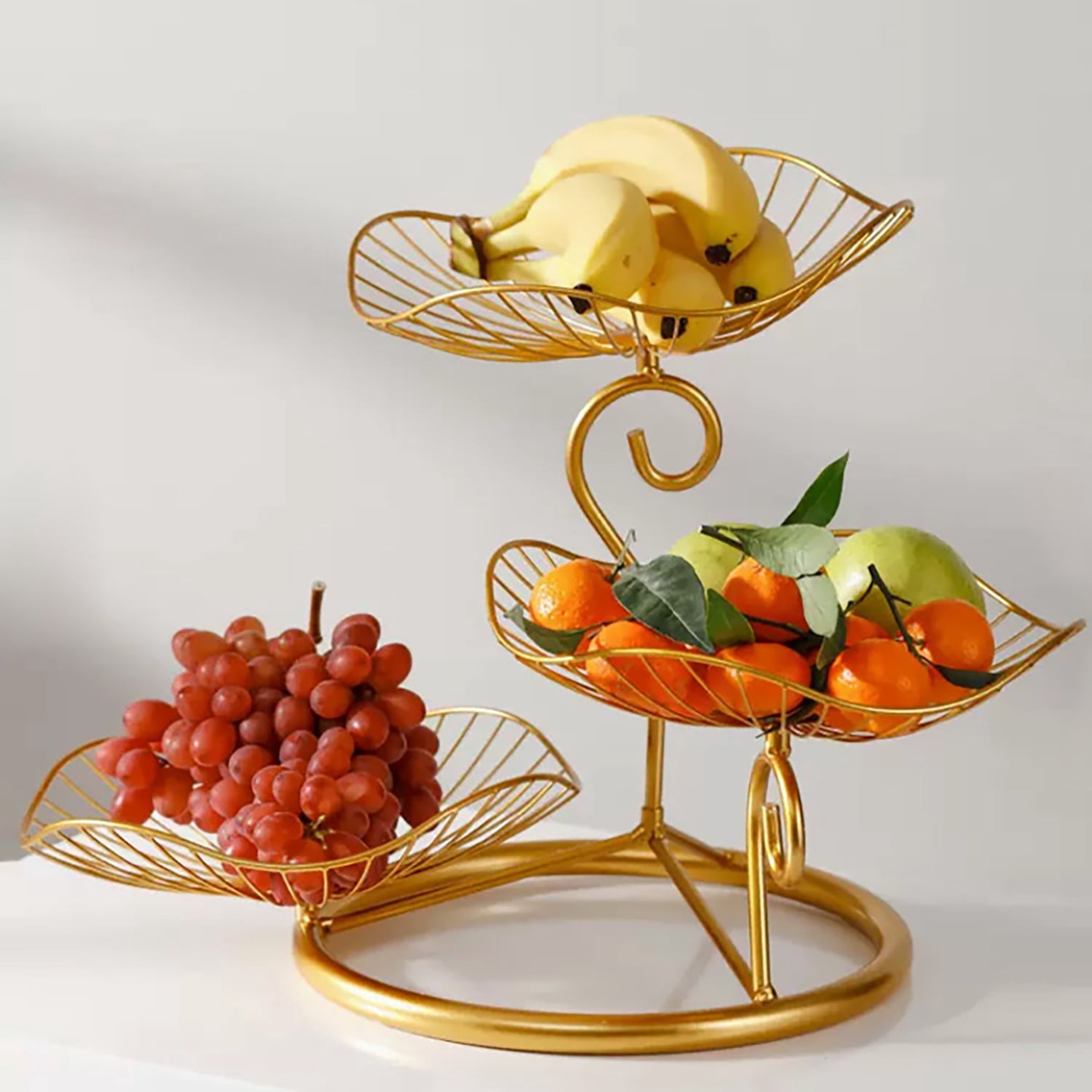 Emapoy 3-Tier Fruit Basket, Metal Fruit Bowl Wire Basket for Kitchen Counter, Gold