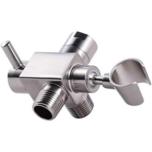 Metal 3-Way Shower Diverter with Shut-off Setting and Handheld Holder, 4 Settings Diverter for Fixed Rain Showerhead and Handheld, Universal Bathing Replacement Part(Brushed Nickel)