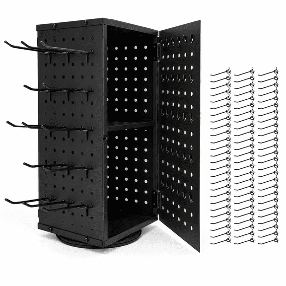 Metal 360 Rotating Thread Rack with 60 Peg Hooks - Detachable Thread Spool Holder Organizer with Inner Storage Compartments for Sewing, Embroidery, Quilting and Jewelry Display (Black)
