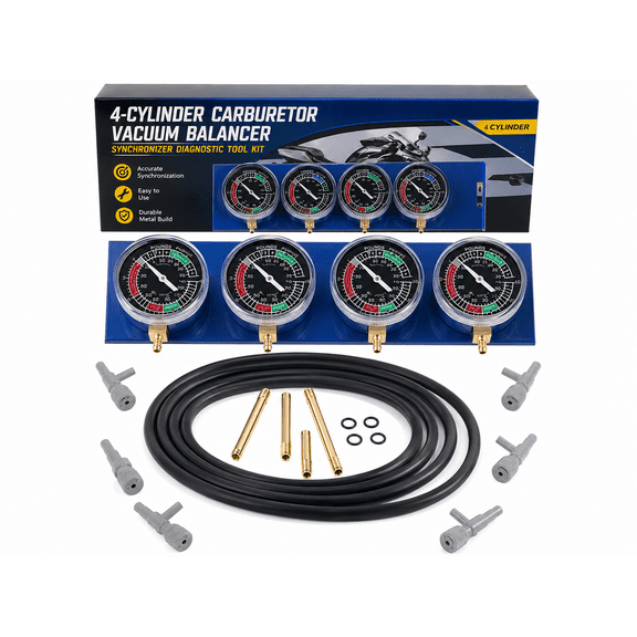 Metal 4-Cylinder Motorcycle Carburetor Vacuum Balancer Synchronizer Diagnostic Tool Kit
