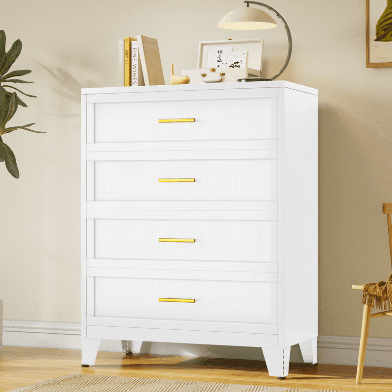 Metal 4 Dresser Chest of Drawers for Bedroom Black White