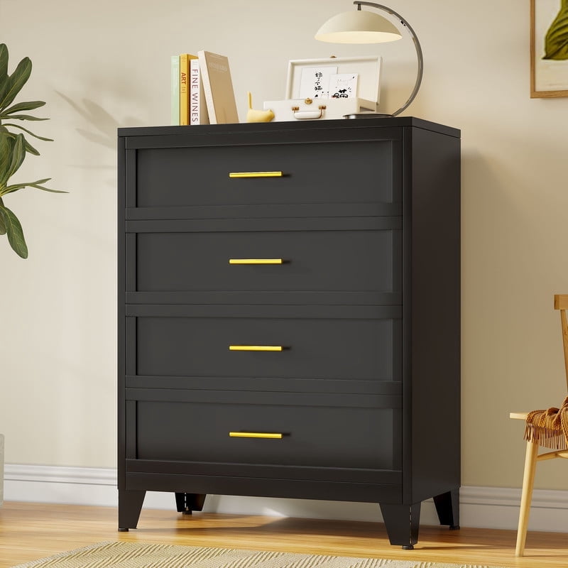 Metal 4 Dresser Chest of Drawers for Bedroom Black White