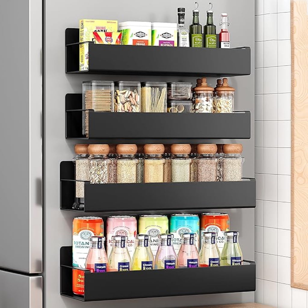 Metal 4 Pack Magnetic Spice Storage Rack Organizer for Refrigerator and ...