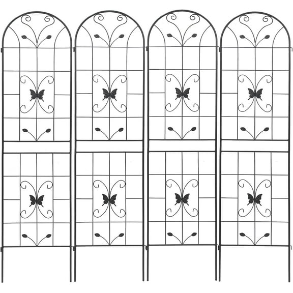 Metal 4 Pack Trellis for Climbing Outdoor, 7 FT Tall Galvanized Steel Garden Trellis for Patio Lawn Wall Decor, Trellis for Vine Cucumber Tomato Flower Clematis Roses-Butterfly (Black)