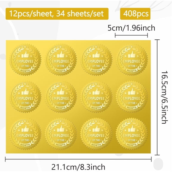 Metal 408Pcs Certificates Official Gold Foil Embossed Stickers 2" Self Adhesive Envelopes Seals Employee of Month Round Labels for Wedding Invitation Corporation Graduation Award Gift Wrapping