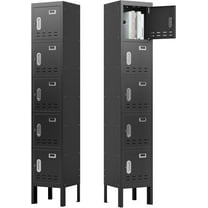 Metal 5-Door Locker, 66" Storage Cabinet for Employees, School, Gym, Home Office & Garage (Black)