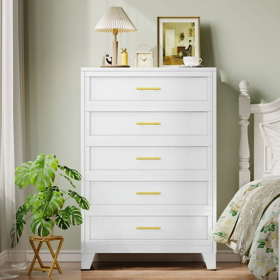 Metal 5 Dresser Chest of Drawers for Bedroom Black White