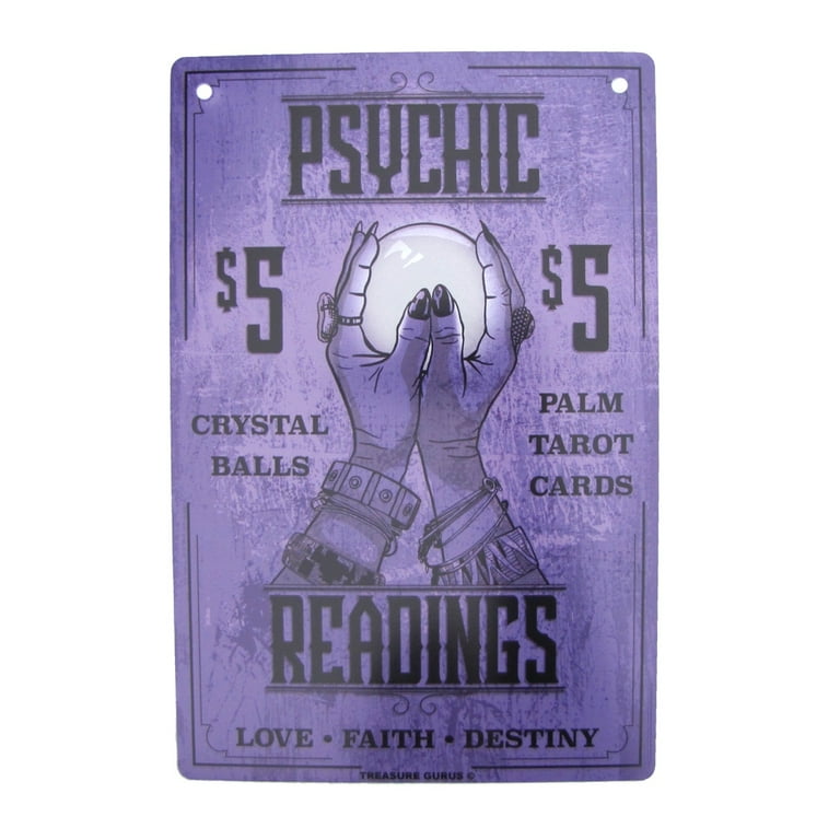 Metal $5 Psychic Reading Wall Sign Tarot Card Crystal Ball Tin Plaque Home Decor Metal $5 Psychic Reading Wall Sign Tarot Card Crystal Ball Tin Plaque Home Decor