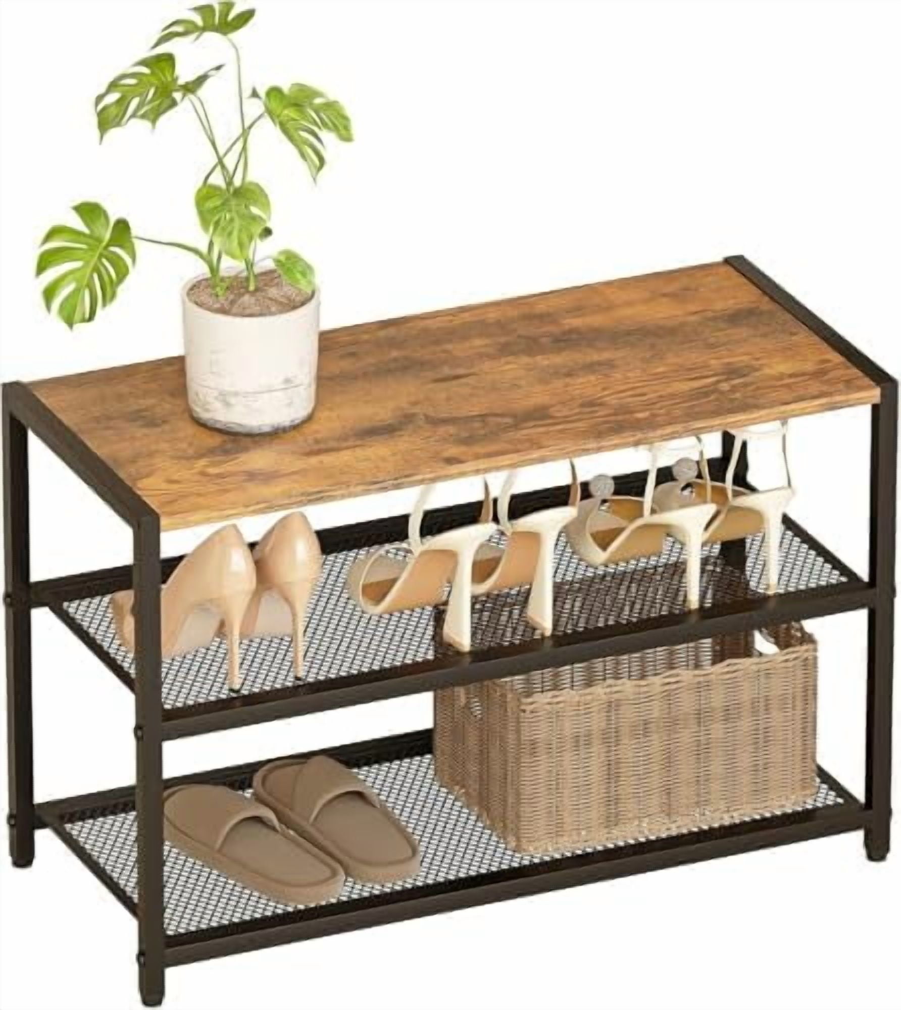 Moasis Farmhouse 5-Tier 20 Pairs Shoes Storage Cabinet With Double Doors For Entryway - Oak